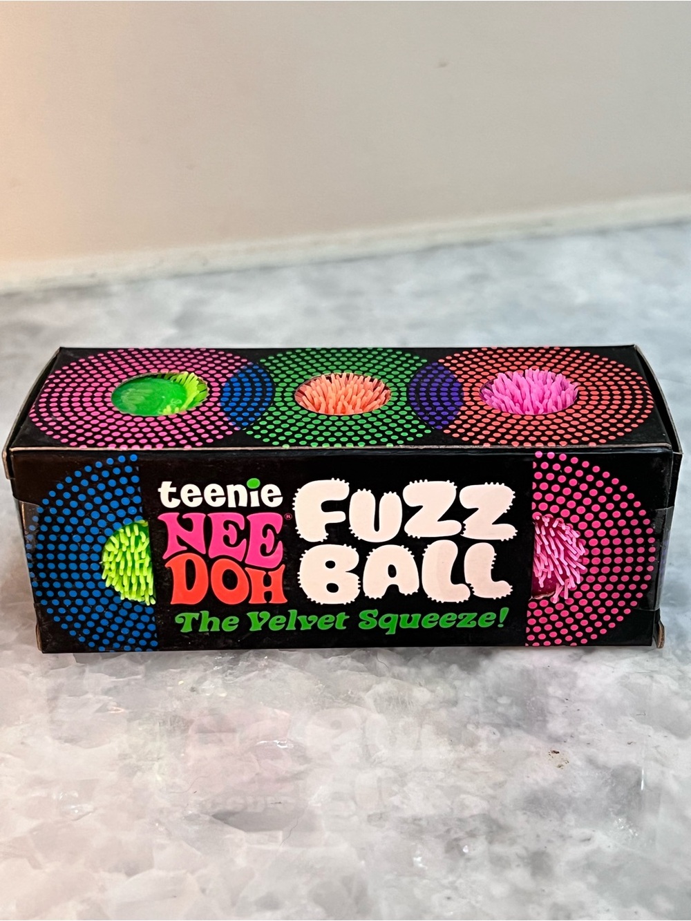 NeeDoh Teenie Fuzz Ball Velvet Squeeze Toy 3 Pack - Pink, Orange & Green